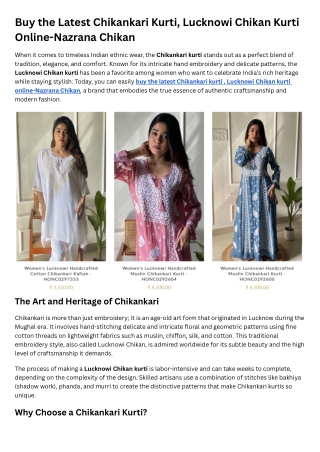 Buy the Latest Chikankari Kurti, Lucknowi Chikan Kurti Online-Nazrana Chikan