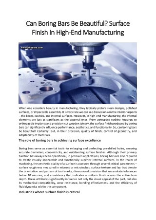 Can Boring Bars Be Beautiful? Surface Finish In High-End Manufacturing