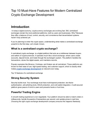 Top 10 Must-Have Features for Modern Centralized Crypto Exchange Development