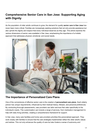 Comprehensive Senior Care in San Jose Supporting Aging with Dignity