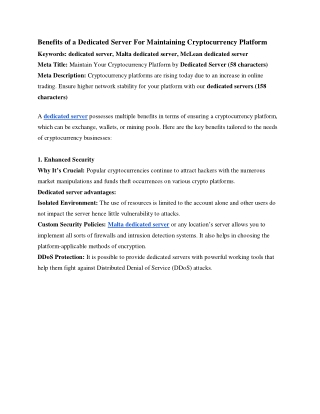 Benefits of a Dedicated Server For Maintaining Cryptocurrency Platform