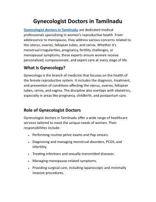 Gynecologist Doctors in Tamilnadu