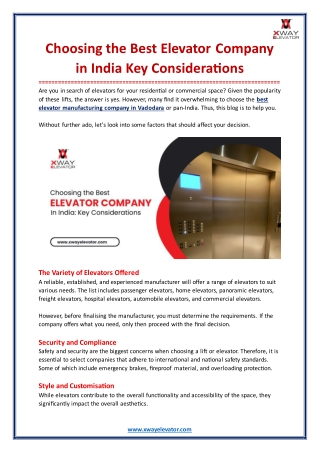 Choosing the Best Elevator Company in India Key Considerations