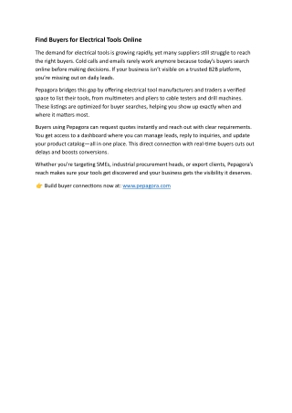 Find Buyers for Electrical Tools Online