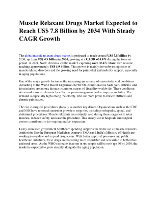 Muscle Relaxant Drugs Market Booming With 4.8% CAGR Forecast From 2025 Through 2