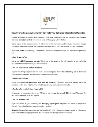 How Cyprus Company Formation Can Help You Optimize International Taxation