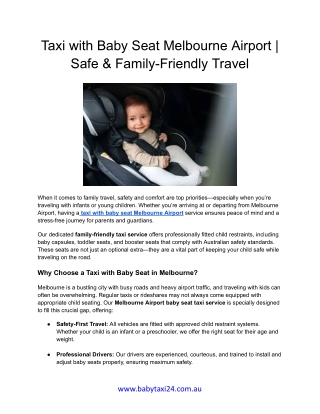 Taxi with Baby Seat Melbourne Airport _ Safe & Family-Friendly Travel