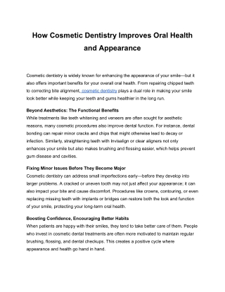 How Cosmetic Dentistry Improves Oral Health and Appearance