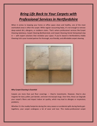 Bring Life Back to Your Carpets with Professional Services in Hertfordshire