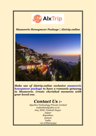 Mussoorie Honeymoor Package | Alxtrip.online