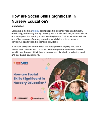 How are Social Skills Significant in Nursery Education