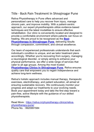 Knee Pain Treatment In Shivajinagar Pune - Reliva