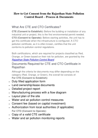 How to Get Consent from the Rajasthan State Pollution Control Board – Process & Documents