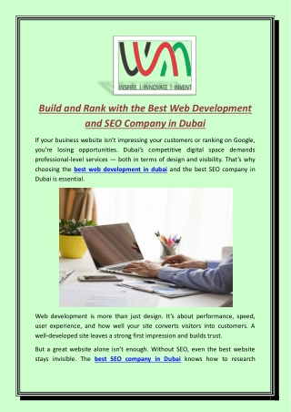 Build and Rank with the Best Web Development and SEO Company in Dubai