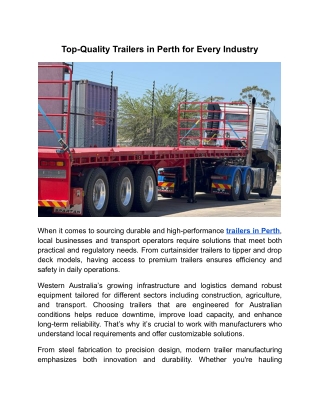 Top-Quality Trailers in Perth for Every Industry