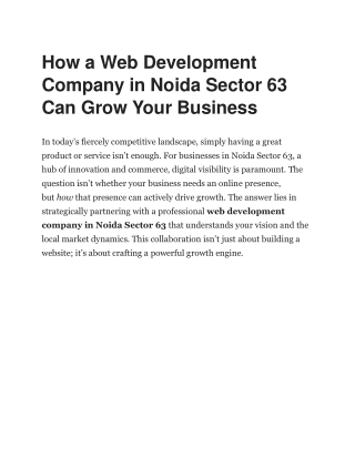 How a Web Development Company in Noida Sector 63 Can Grow Your Business
