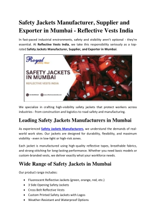 Safety Jackets in Mumbai - Reflective Vests India