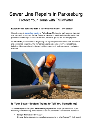 Sewer Line Repairs in Parkesburg