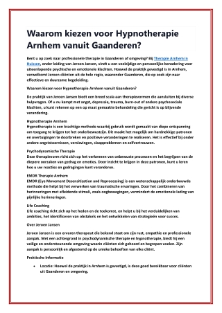 Waarom kiezen voor Hypnotherapie Arnhem vanuit Gaanderen