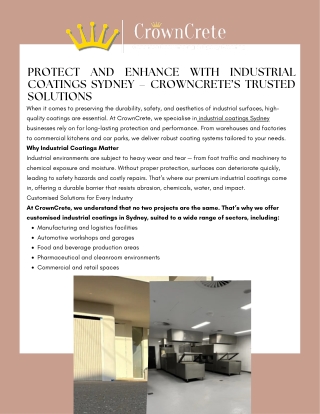 Protect and Enhance with Industrial Coatings Sydney – CrownCrete’s Trusted Solutions