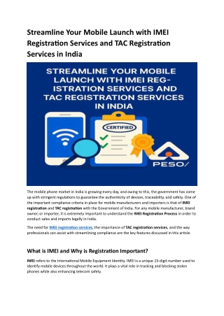 Streamline Your Mobile Launch with IMEI Registration Services and TAC Registration Services in India