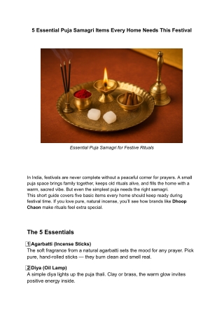 5 Essential Puja Samagri Items Every Home Needs This Festival