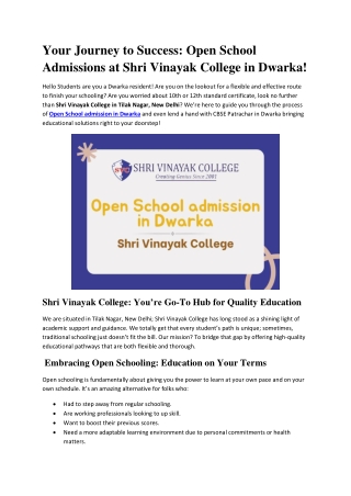 Open School admission in Dwarka - Shri Vinayak College