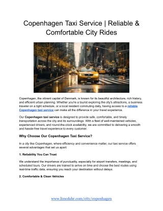 Copenhagen Taxi Service _ Reliable & Comfortable City Rides