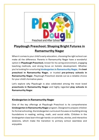 Playdough Preschool Shaping Bright Futures in Ramamurthy Nagar