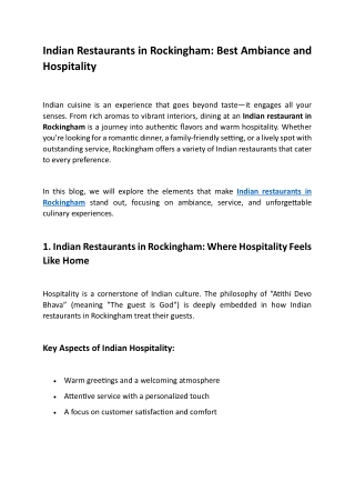 Indian Restaurants in Rockingham Best Ambiance and Hospitality