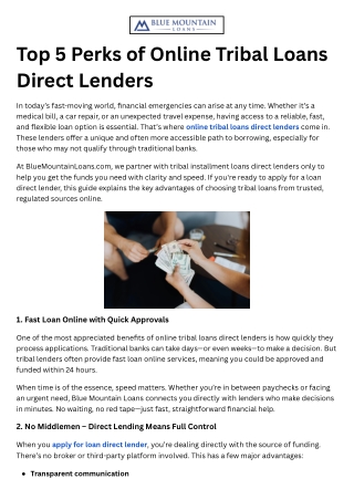 Top 5 Perks of Online Tribal Loans Direct Lenders
