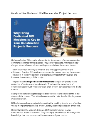 Guide to Hire Dedicated BIM Modelers for Project Success