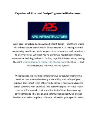 Structural Design Engineer in Bhubaneswar – APS Infrastructure