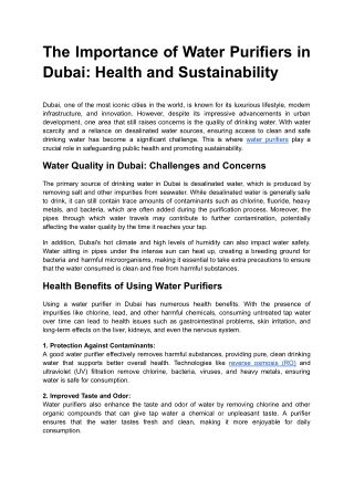 The Importance of Water Purifiers in Dubai_ Health and Sustainability