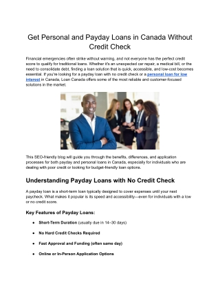 Payday Loan No Credit Check - Fast Cash with Loan Canada