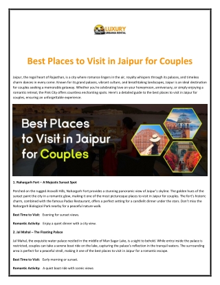 Best Places to Visit in Jaipur for Couples