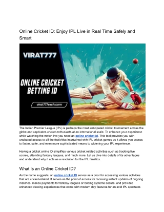 Online Cricket ID: Enjoy IPL Live in Real Time Safely and Smart