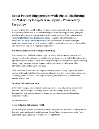 Boost Patient Engagement with Digital Marketing for Maternity Hospitals in Jaipur – Powered by Parentley