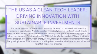 Clean-Tech's Role in US Venture Capital Investment A New Era of Innovation