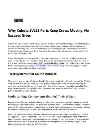 Why Kubota SVL65 Parts Keep Crews Moving, No Excuses Given