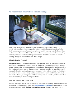 All You Need To Know About Tensile Testing