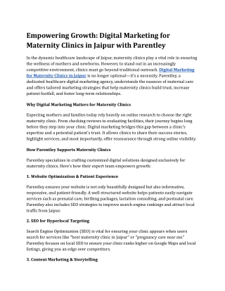 Empowering Growth_ Digital Marketing for Maternity Clinics in Jaipur with Parentley
