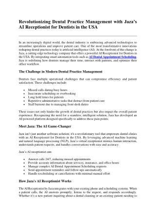 Revolutionizing Dental Practice Management with Jaza’s AI Receptionist for Dentists in the USA