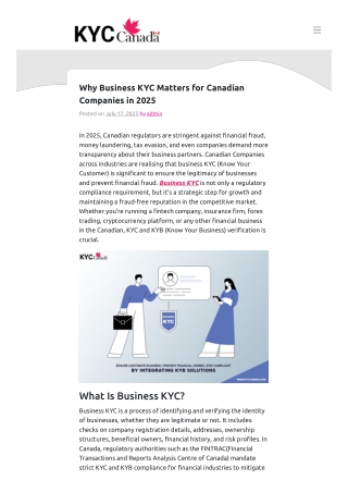 Why Business KYC Matters for Canadian Companies in 2025