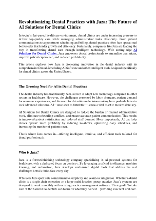 Revolutionizing Dental Practices with Jaza The Future of AI Solutions for Dental Clinics