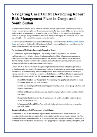 Navigating Uncertainty: Developing Robust Risk Management Plans in Congo and Sou