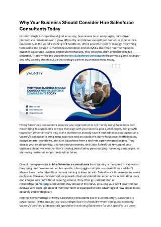 Why Your Business Should Consider Hire Salesforce Consultants Today