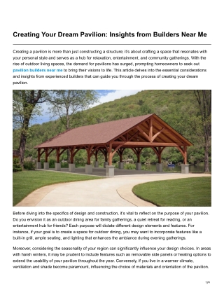 Creating Your Dream Pavilion Insights from Builders Near Me