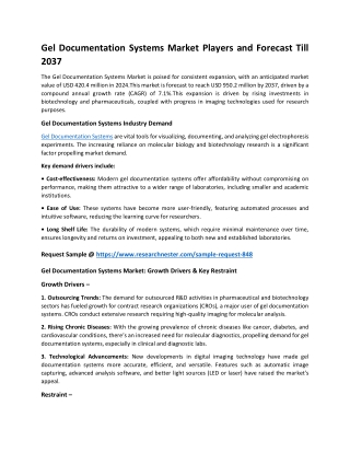 Gel Documentation Systems Market 2037 Current Trends Analysis