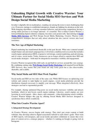Unleashing Digital Growth with Creative Warrior Your Ultimate Partner for Social Media SEO Services and Web Design Socia